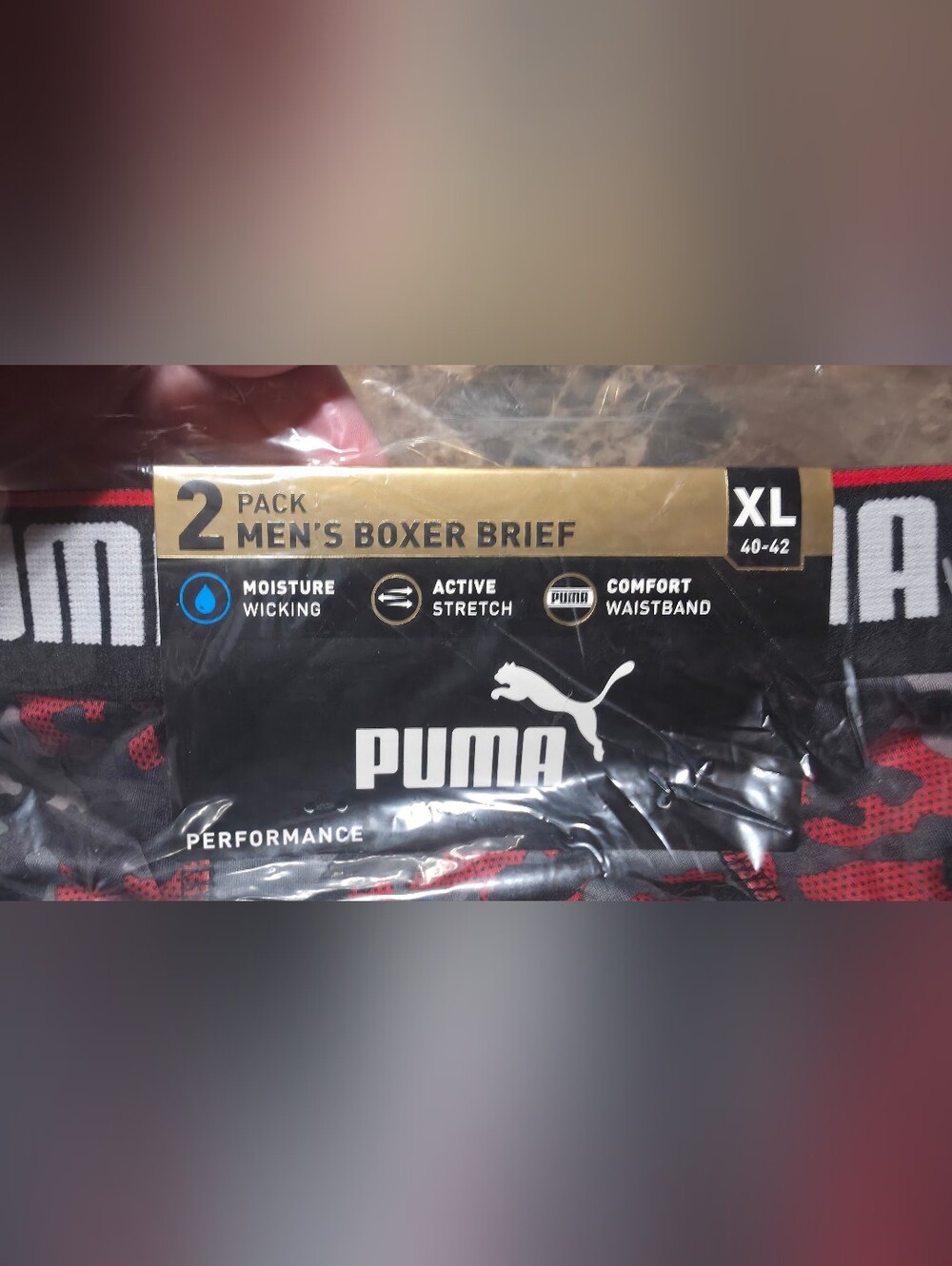 Puma Men's Black & Red Performance Boxer Briefs  2 Pk Qty 3  (6 Total Briefs) XL